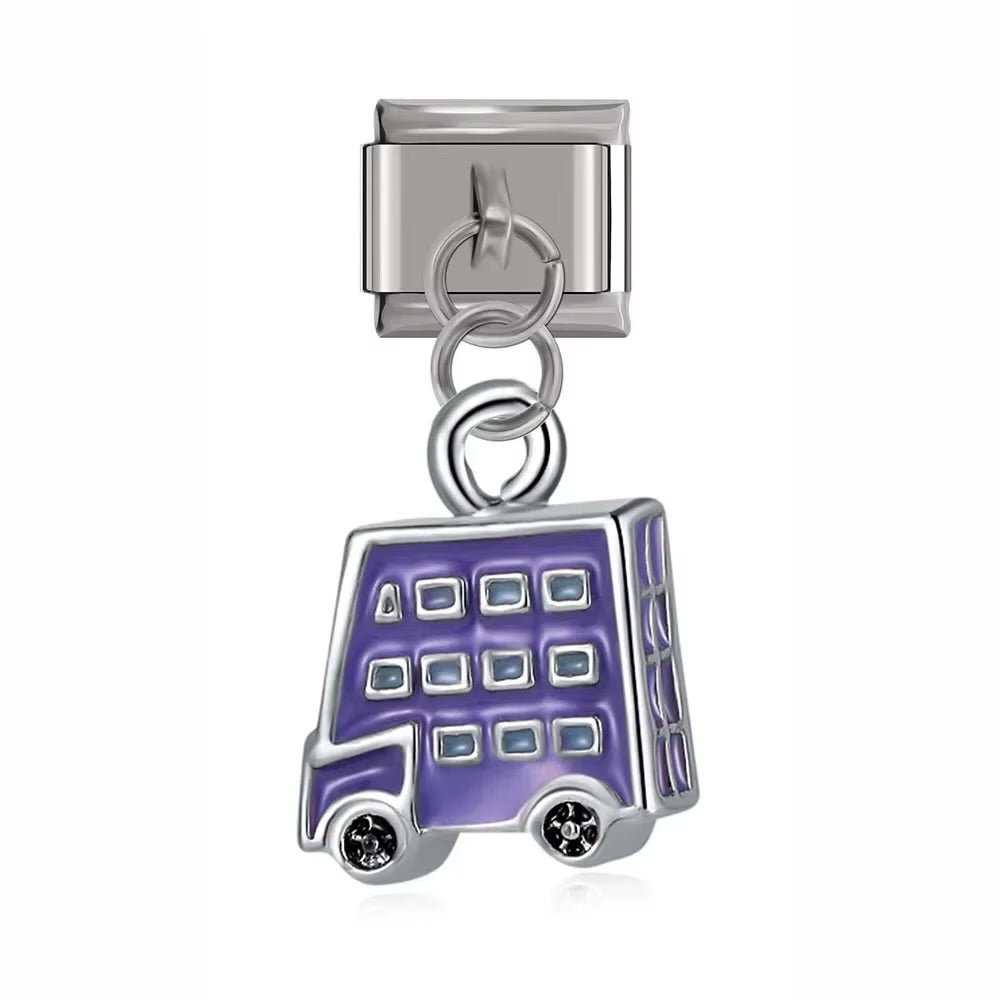Fioletowy autobus przedstawia charms z motywem fioletowego autobusu do personalizacji bransoletki