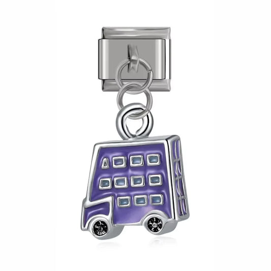 Fioletowy autobus przedstawia charms z motywem fioletowego autobusu do personalizacji bransoletki