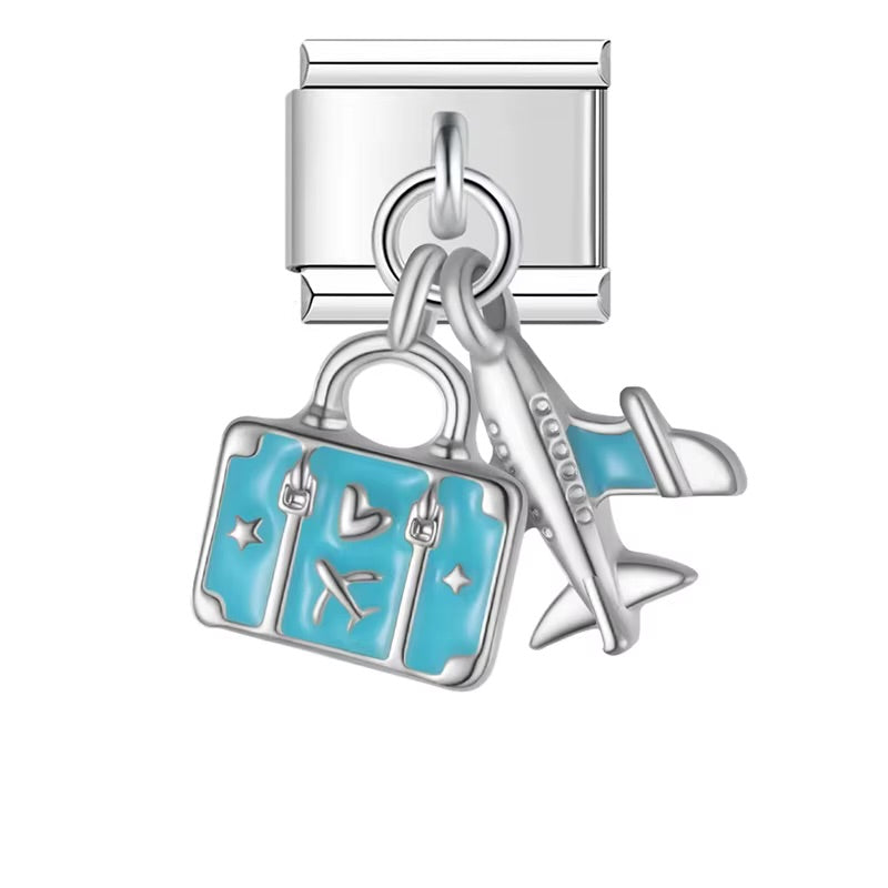 Italian Charms Walizka i samolot przedstawia charms z walizką i samolotem do personalizacji bransoletki