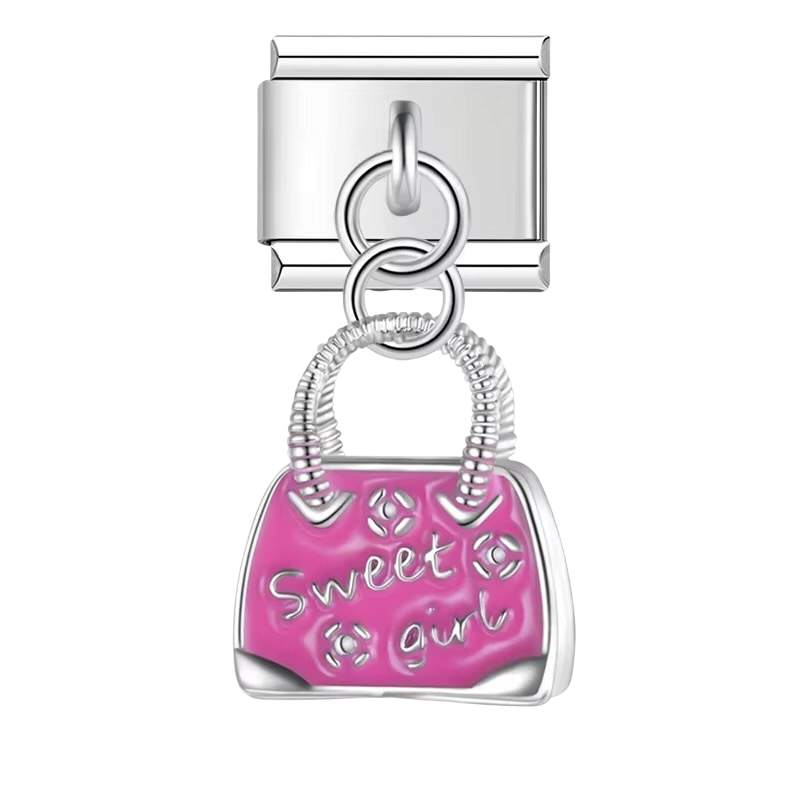 Italian Charms Różowa torebka przedstawia charms z motywem różowej torebki do personalizacji bransoletki