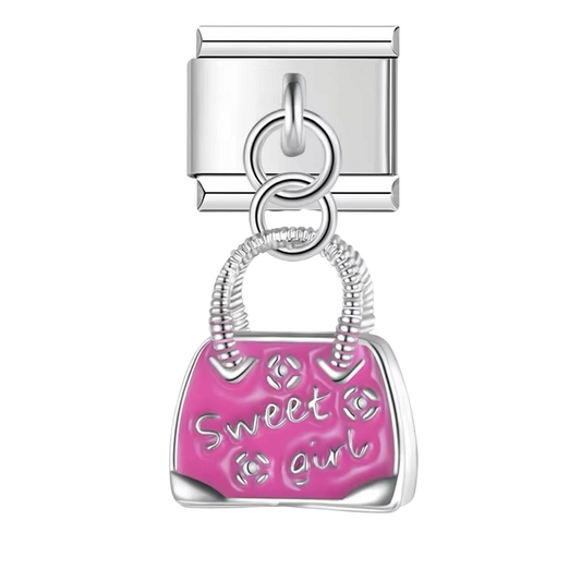 Italian Charms Różowa torebka przedstawia charms z motywem różowej torebki do personalizacji bransoletki